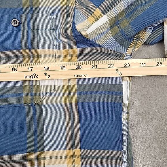 Lake & Trail Mens Soft Flannel Shirt Size Large Blue Gold Plaid Metal Buttons - Picture 7 of 9